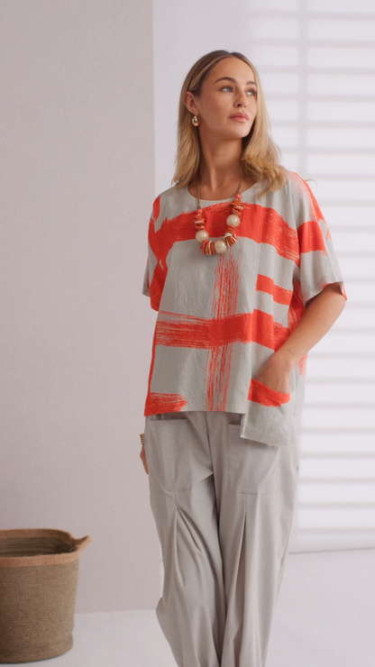 Naya Paintwork Print Round Neck Square Top Npa26122
