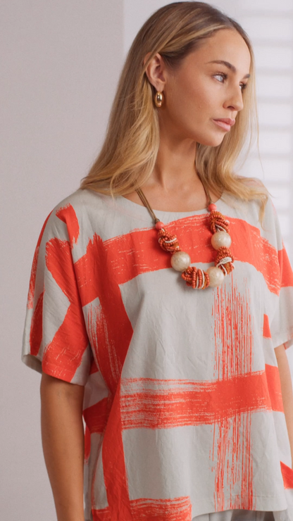 Naya Paintwork Print Round Neck Square Top Npa26122