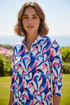 YEW Blue Pink Geometric Zip Top – Corrected Lifestyle