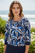 YEW Navy Blue Leaf Print – Banded Hem Lifestyle