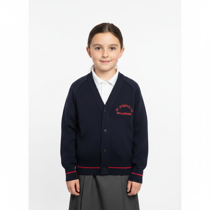 Young Girl - Navy Cardigan with Red Stripe - Square