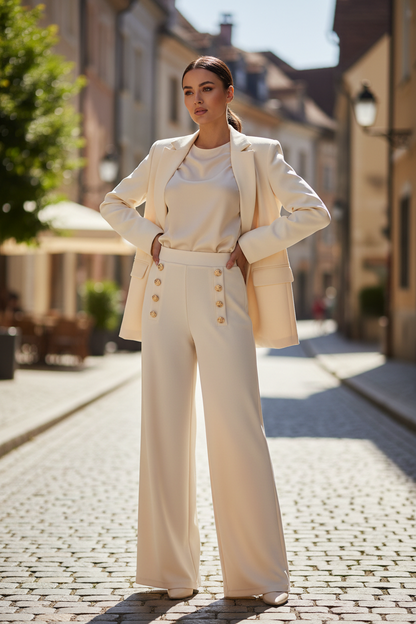 Yu &amp; Me Cream Gold Button Trousers Model 2