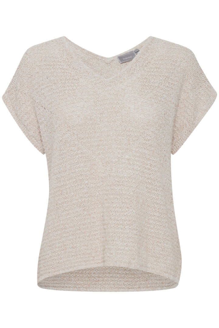 Fransa Cotton/linen mix short sleeve knit in antique cream 20611949