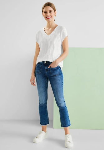 Street One lightweight v neck top in white or navy 319570
