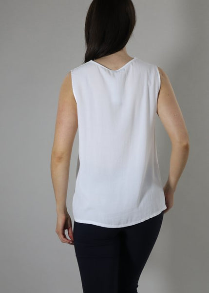 V neck pure white cami top with satin trim by D.E.C.K.