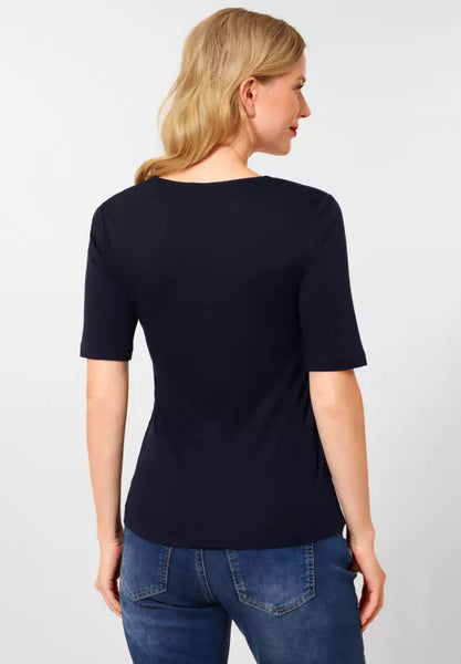 Street One v neck double layer T Shirt  317665 Navy