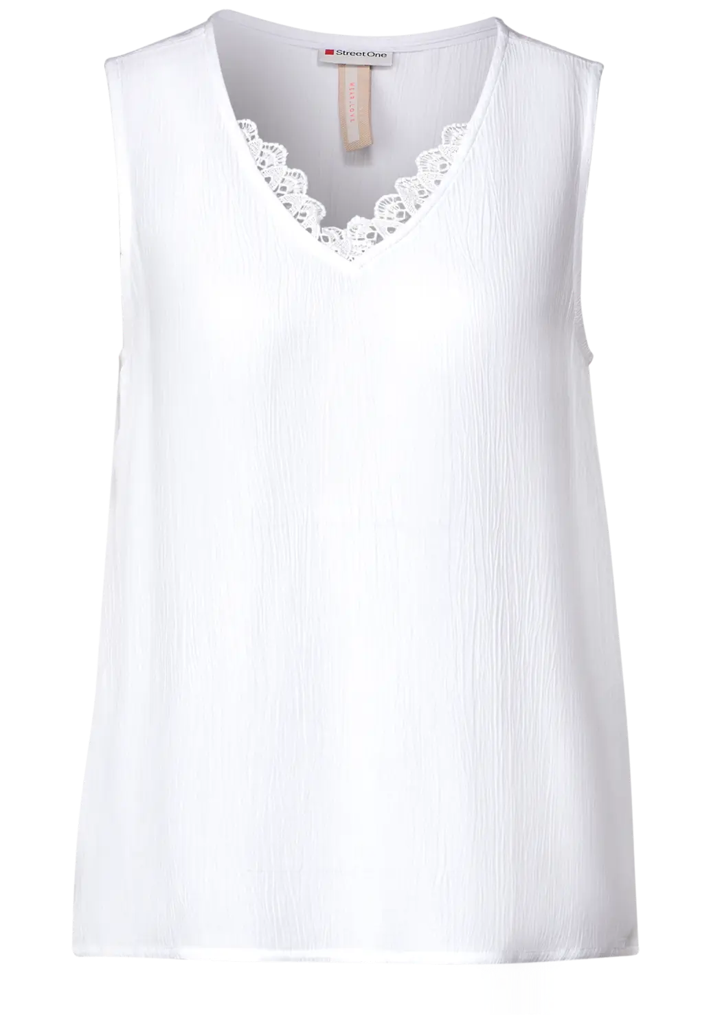 Street One White crinkle sleeveless top with crochet detail 343897
