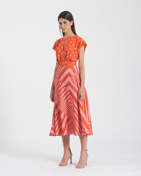 Orange pink contrast print Dress by Casting Ct23v5016.5C