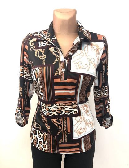 Collar top with classic chain print by F.M. Tops 3743