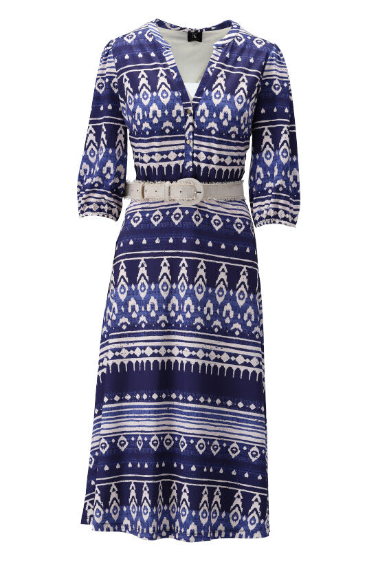 Kdesign Royal blue and cream midi dress with  cream beltW115