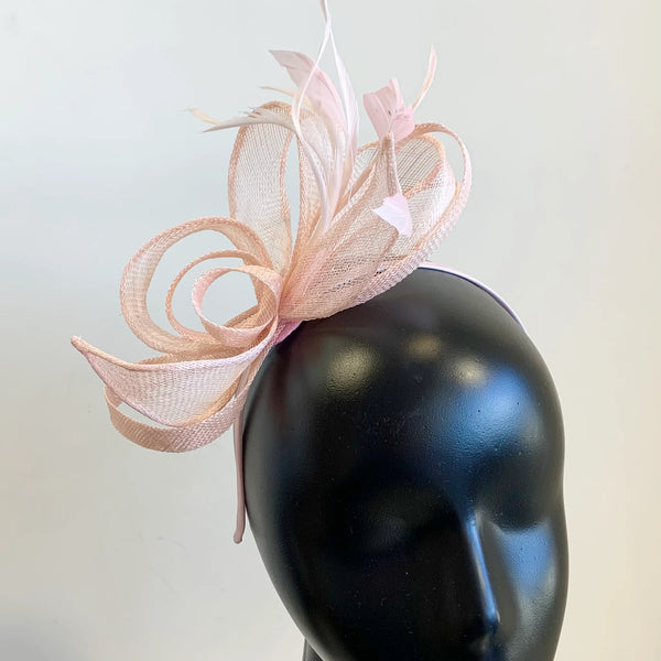 Medium size sinamay fascinator ribbon flower with feathers. . D02