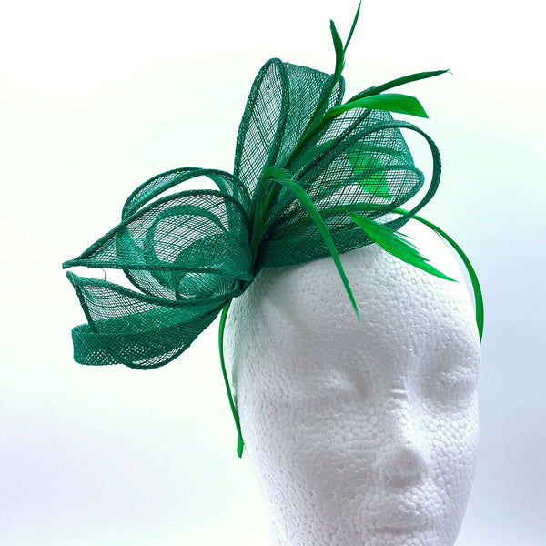 Medium size sinamay fascinator ribbon flower with feathers. . D02