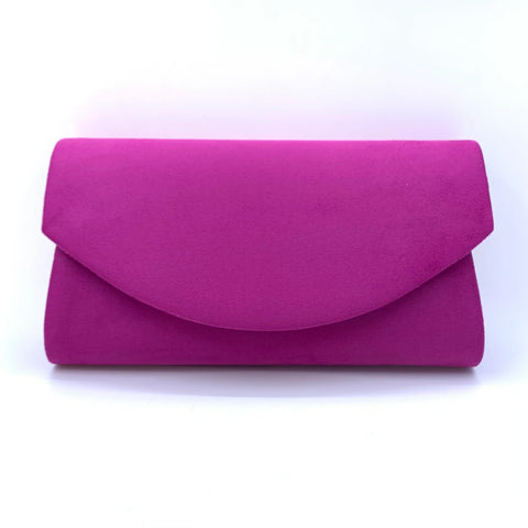 SUEDE CLUTCH BAG WITH LONG CHAIN